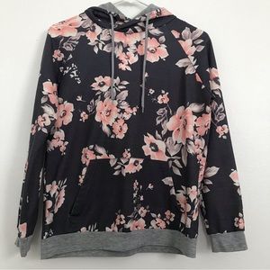Dark Grey and Pink Floral High Neck Hoodie (unbranded) (small)